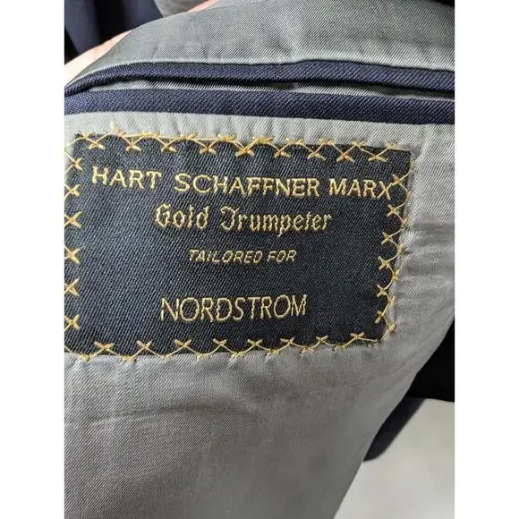 Hart Schaffner Marx Gold Trumpeter 2 Piece Suit Navy Blue Men’s Size 44L